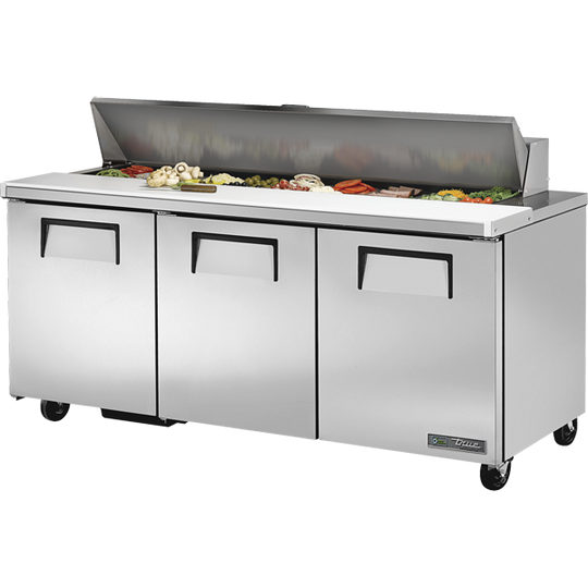 True TSSU-72-18-HC 72-3/8" Sandwich / Salad Prep Table - 3 solid doors, 18 Pans