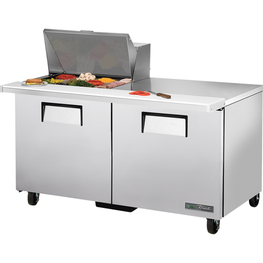 True TSSU-60-12M-B-HC 60-3/8" Mega Top Sandwich / Salad Prep Table - 2 solid doors, 12 Pans