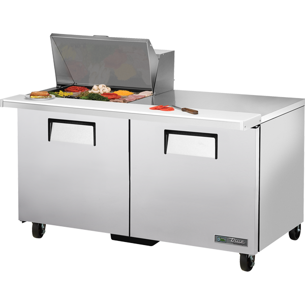 True TSSU-60-12M-B-HC 60-3/8" Mega Top Sandwich / Salad Prep Table - 2 solid doors, 12 Pans