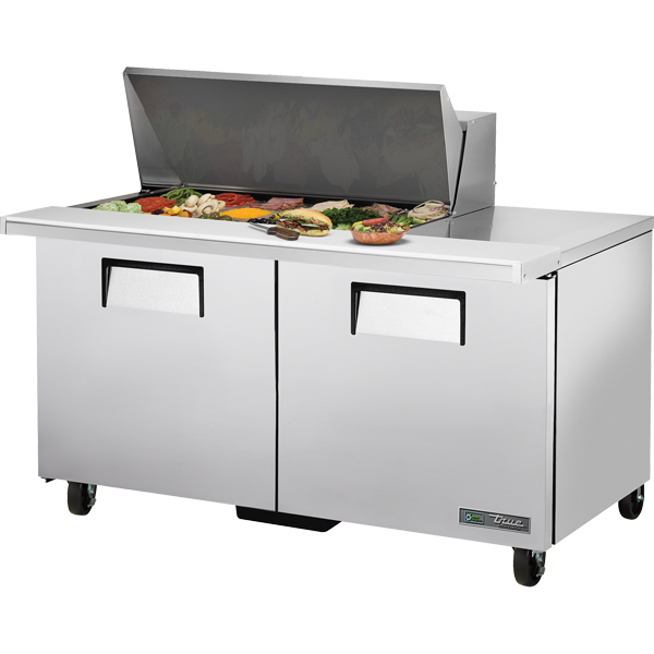 True TSSU-60-18M-B-HC 60-3/8" Mega Top Sandwich / Salad Prep Table - 2 solid doors, self-closing, 18 Pans