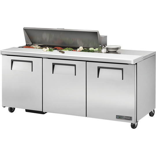 True TSSU-72-12-HC 72-3/8" Sandwich / Salad Prep Table - 3 solid doors, 12 Pans