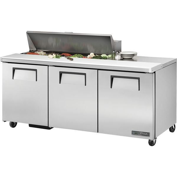 True TSSU-72-12-HC 72-3/8" Sandwich / Salad Prep Table - 3 solid doors, 12 Pans
