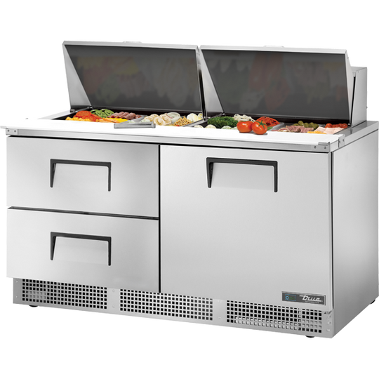 True TFP-64-24M-D-2-HC 64-1/8" Food Prep Table - 1 solid door and 2 drawers, 24 Pans