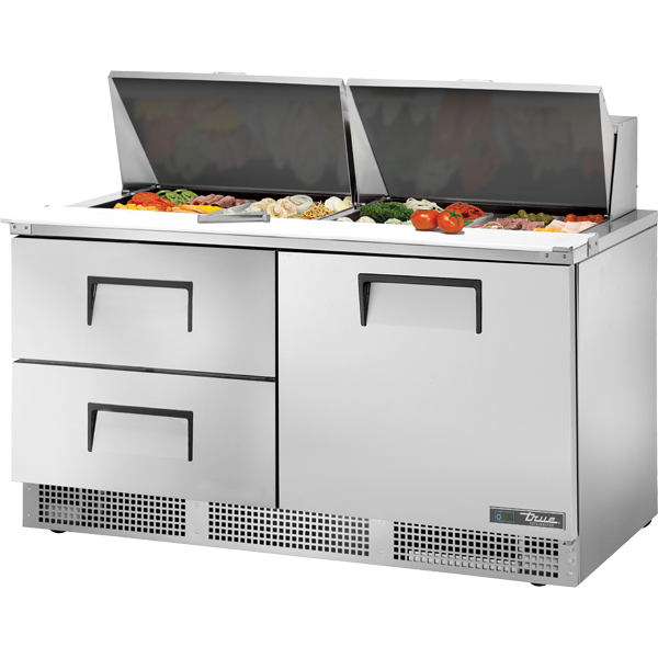 True TFP-64-24M-D-2-HC 64-1/8" Food Prep Table - 1 solid door and 2 drawers, 24 Pans