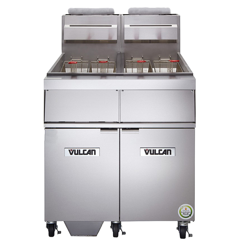 Vulcan 2GR45MF-1 Dual 50 lb. Natural Gas Floor Fryer Battery - Built-In Filtration, 240,000 BTU