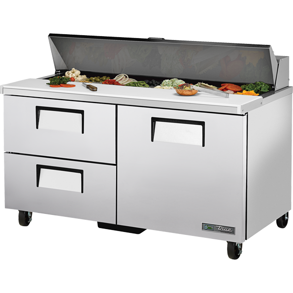 True TSSU-60-16D-2-HC 60-3/8" Sandwich / Salad Prep Table - 1 solid door and 2 drawers, 16 Pans