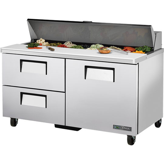 True TSSU-60-16D-2-HC 60-3/8" Sandwich / Salad Prep Table - 1 solid door and 2 drawers, 16 Pans