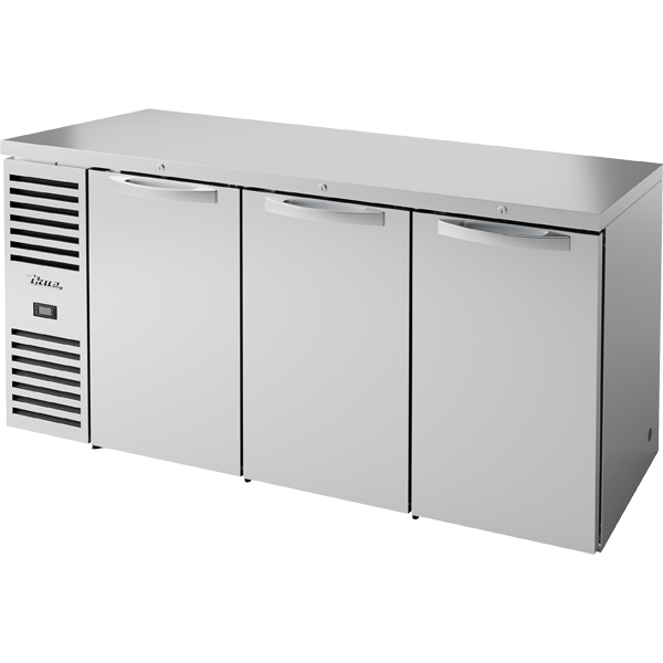 True TBR72-RISZ1-L-S-SSS-1 72" Premier Bar Refrigerator - 3 solid doors