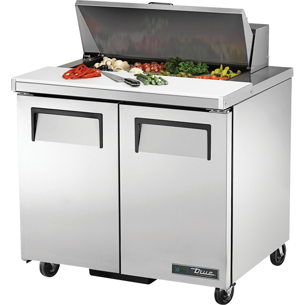 True TSSU-36-08-HC 36-3/8" Sandwich / Salad Prep Table - 2 solid doors, 8 Pans