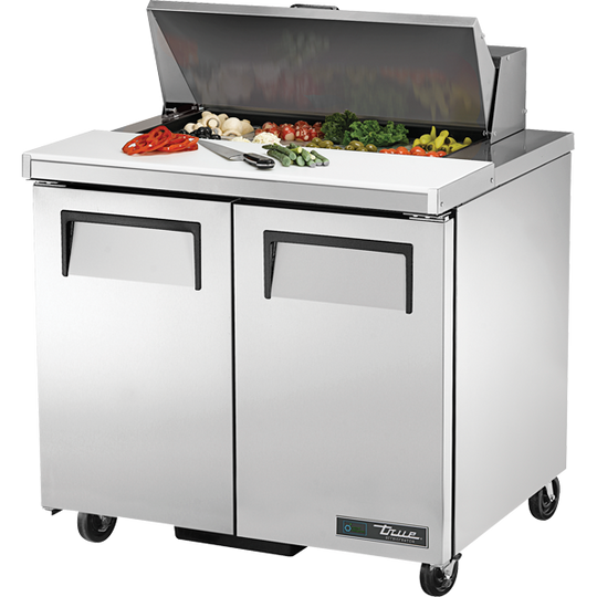 True TSSU-36-08-HC 36-3/8" Sandwich / Salad Prep Table - 2 solid doors, 8 Pans