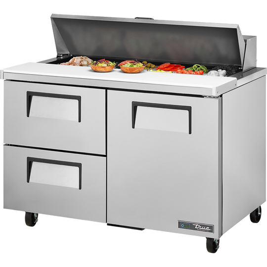 True TSSU-48-12D-2-HC 48-3/8" Sandwich / Salad Prep Table - 1 solid door and 2 drawers, 12 Pans