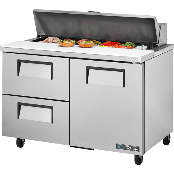 True TSSU-48-12D-2-HC 48-3/8" Sandwich / Salad Prep Table - 1 solid door and 2 drawers, 12 Pans