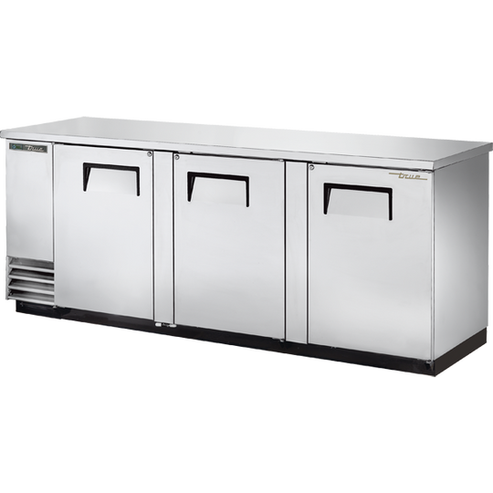 True TBB-4-S-HC 90-3/8" Back Bar Cooler - 3 solid swing doors, Stainless