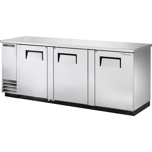 True TBB-4-S-HC 90-3/8" Back Bar Cooler - 3 solid swing doors, Stainless