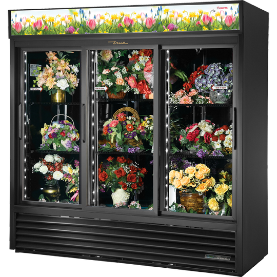 True GDM-69FC-HC-LD 78-1/8" Glass Door Merchandiser - 3 swing glass doors