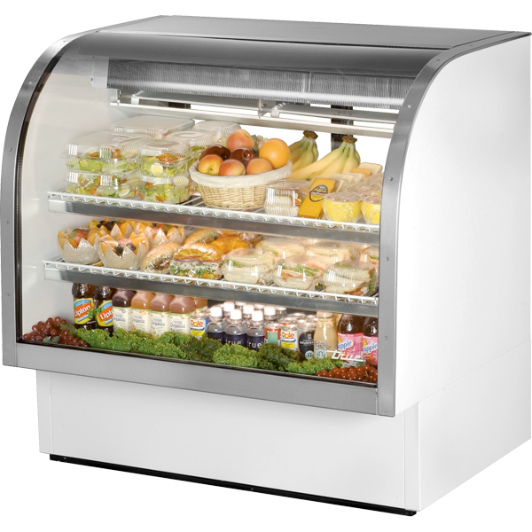 True TCGG-48-HC-LD 48-1/4" Curved Glass Refrigerated Deli Case - 2 shelves