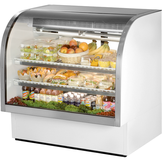 True TCGG-48-HC-LD 48-1/4" Curved Glass Refrigerated Deli Case - 2 shelves