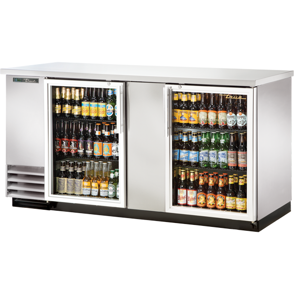 True TBB-3G-S-HC-LD 69-1/8" Back Bar Cooler - 2 glass swing doors, Stainless