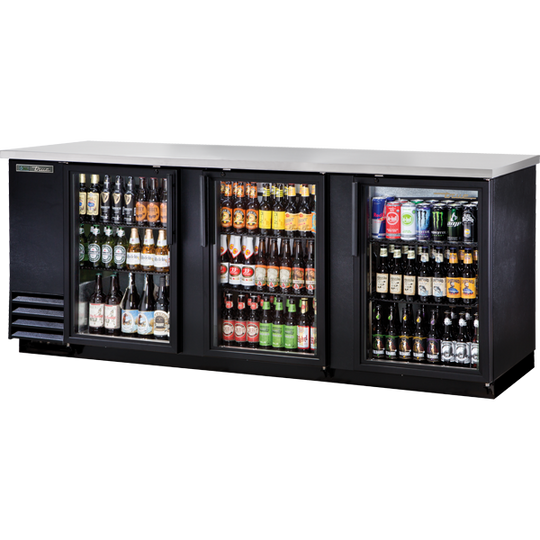 True TBB-4G-HC-LD 90-3/8" Back Bar Cooler - 3 glass swing doors