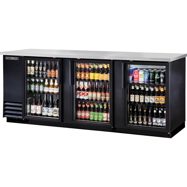 True TBB-4G-HC-LD 90-3/8" Back Bar Cooler - 3 glass swing doors